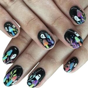 2/$10 Black Halloween Ghost & Mushroom False Nail Set